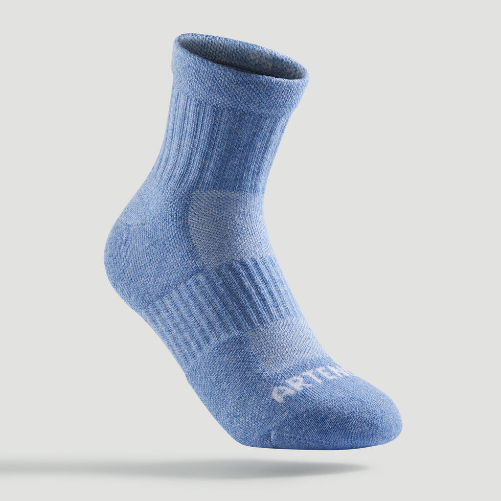 Kids' Mid Sports Socks RS 500 Tri-Pack - White/Navy