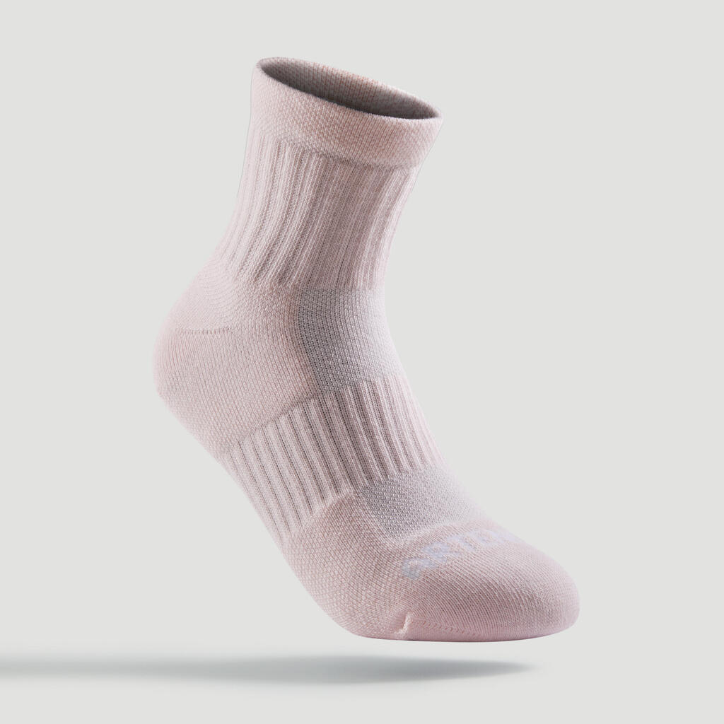 Kids' Mid Sports Socks RS 500 Tri-Pack - White/Navy