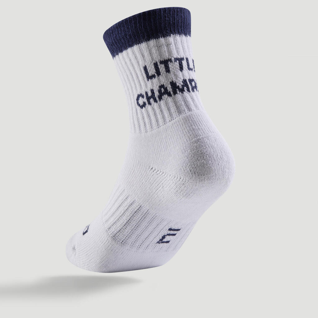 Čarape za sportove s reketom RS500 Mid dječje 3 para mornarsko plave-bijele-crne