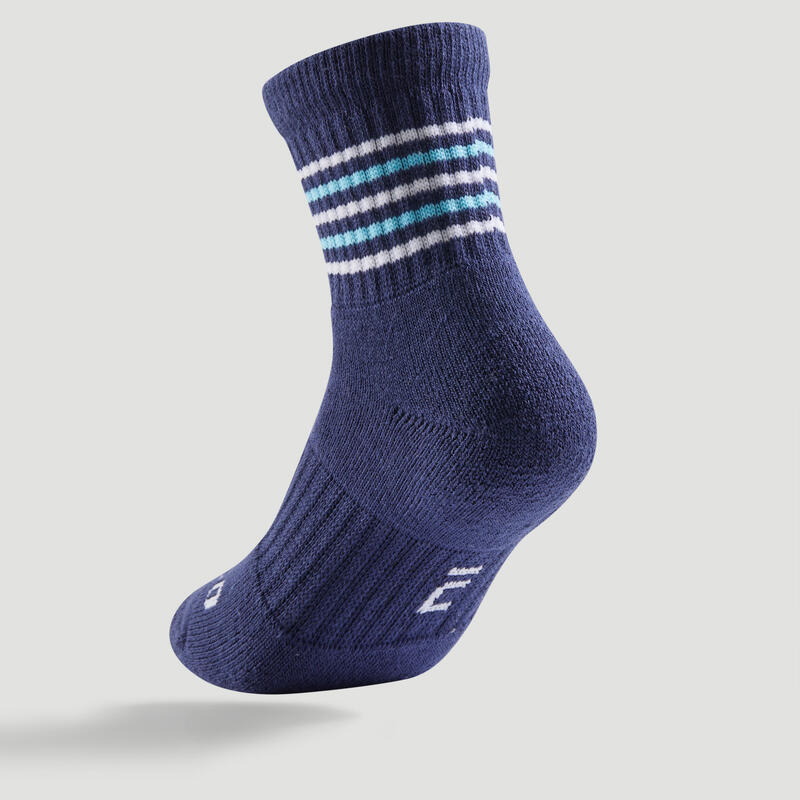 Dětské vysoké tenisové ponožky RS500 3 páry modré, bílé, černé