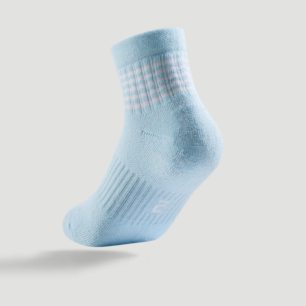 Kids' Mid Sports Socks RS 500 Tri-Pack - Blue Lines