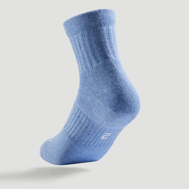 Dětské polovysoké tenisové ponožky RS500 bílé, modré a růžové 3 páry 