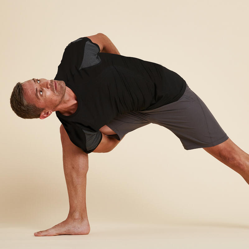 T-shirt uomo yoga slim misto cotone nera