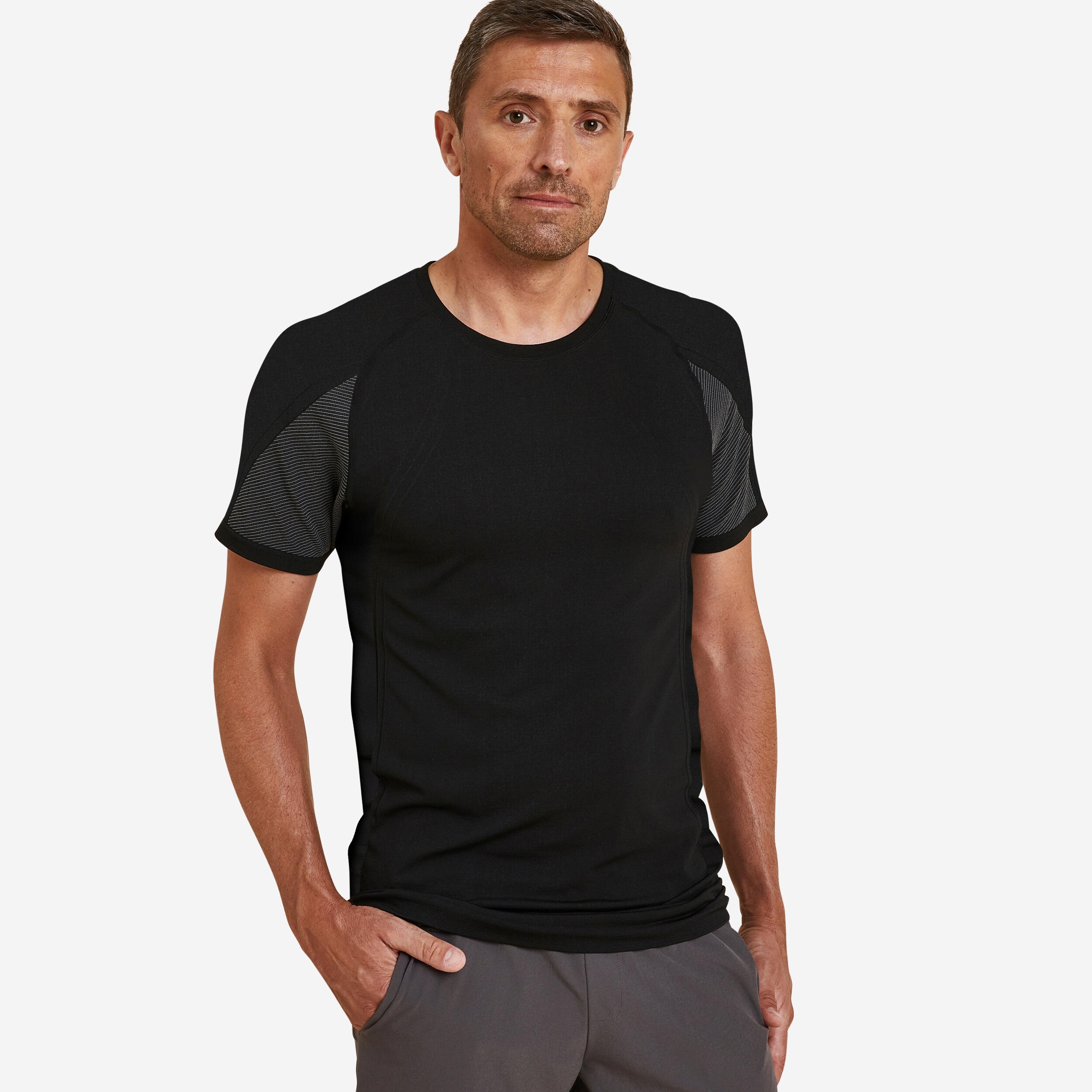 KIMJALY Men's Seamless Second Skin Yoga T-Shirt - Black