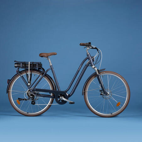 Велосипед міський електричний Elops 900 E з низькою рамою темно-синій