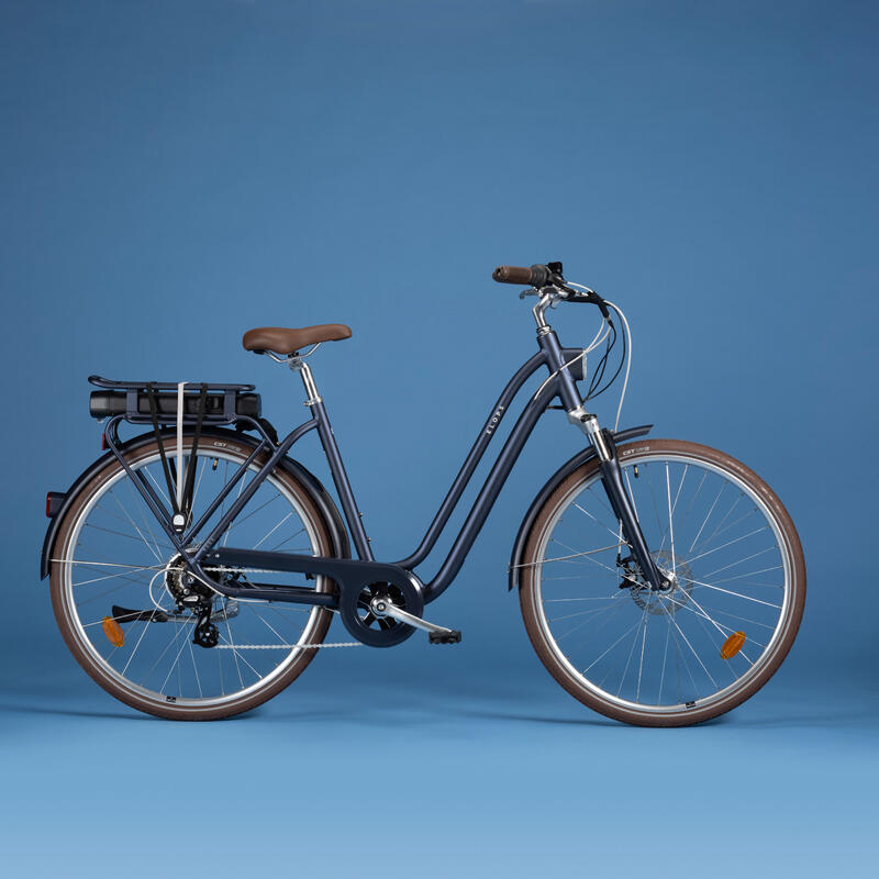 Bici città elettrica a pedalata assistita ELOPS 900 E telaio basso blu