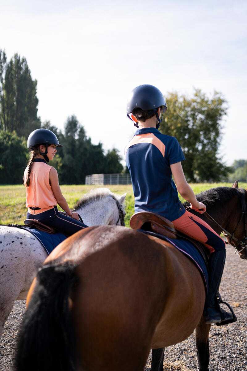 Kinderpolo met korte mouwen voor paardrijden 500 mesh blauwgrijs