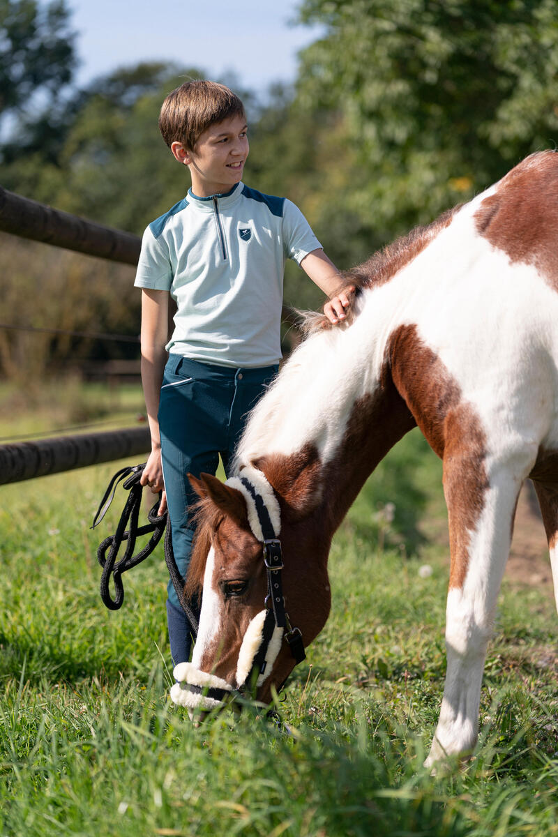 Tricou Polo 500 Mesh Echitaţie Verde deschis Copii 