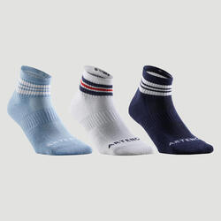 Mid-High Tennis Socks RS 500 Tri-Pack - Grey/White/Navy