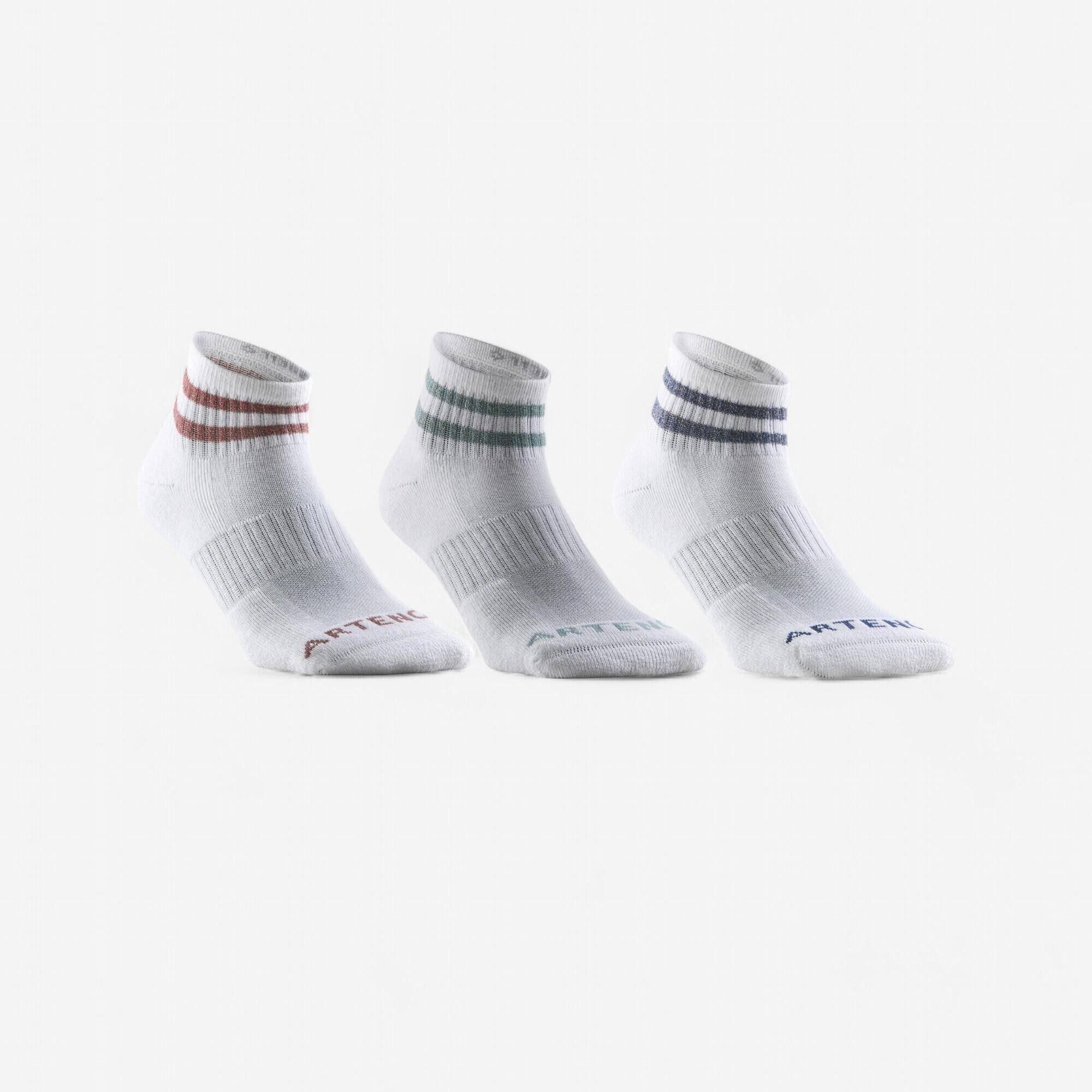 Mid Tennis Socks RS 500 Tri-Pack - Glossy White