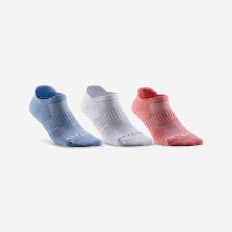 Čarape za sportove s reketom RS500 niske 3 para plavo-bijelo-ružičaste