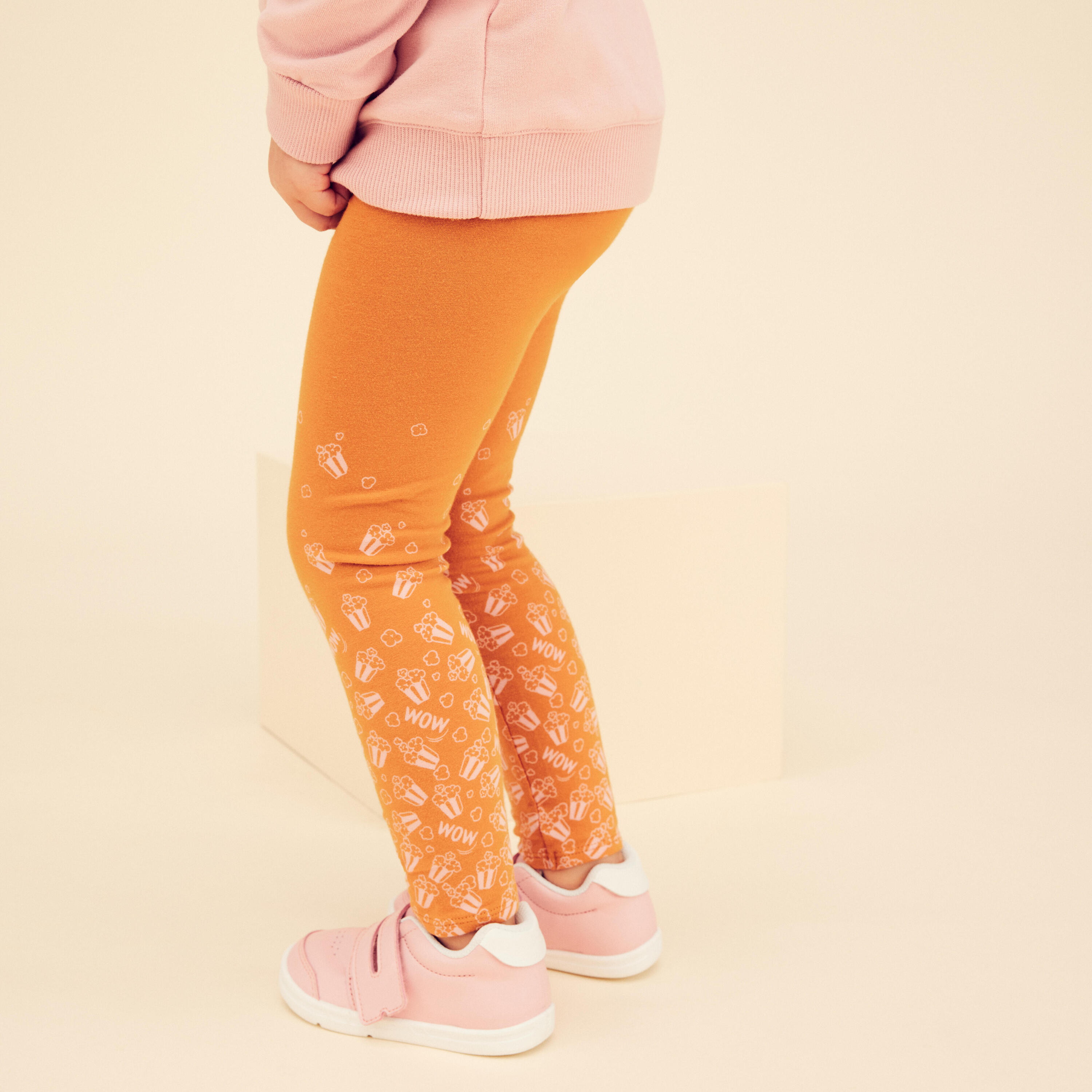 Baby Basic Cotton Leggings - Ochre/Pink with Patterns 2/3
