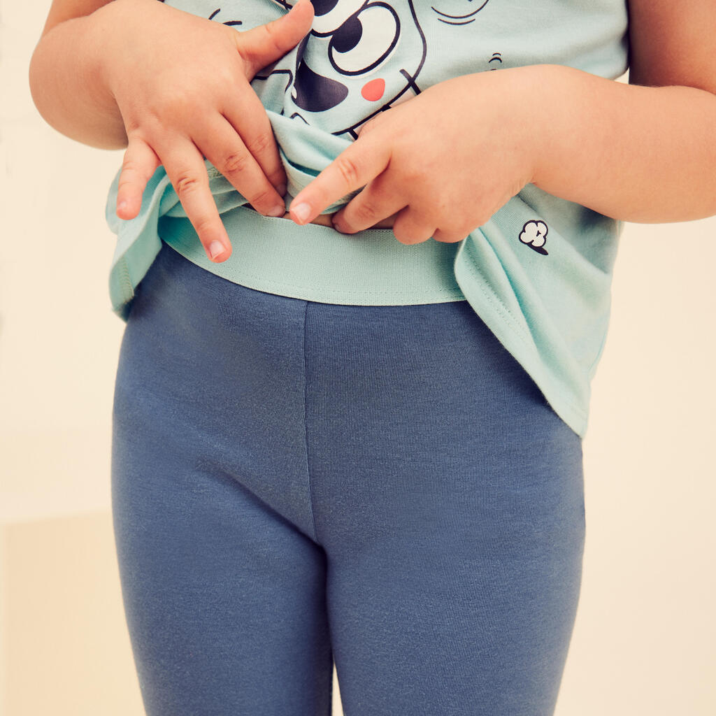 Kids' Basic Cotton Leggings - Blue/Turquoise with Motifs