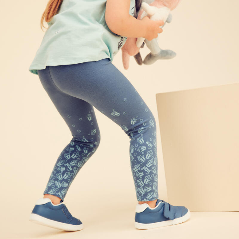 Basic legging voor kinderen katoen blauw turquoise met motief