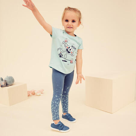 Kids' Basic Cotton Leggings - Blue/Turquoise with Motifs
