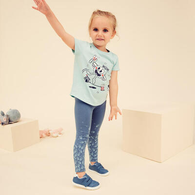 Legging enfant coton - Basique Bleu/Turquoise avec motifs