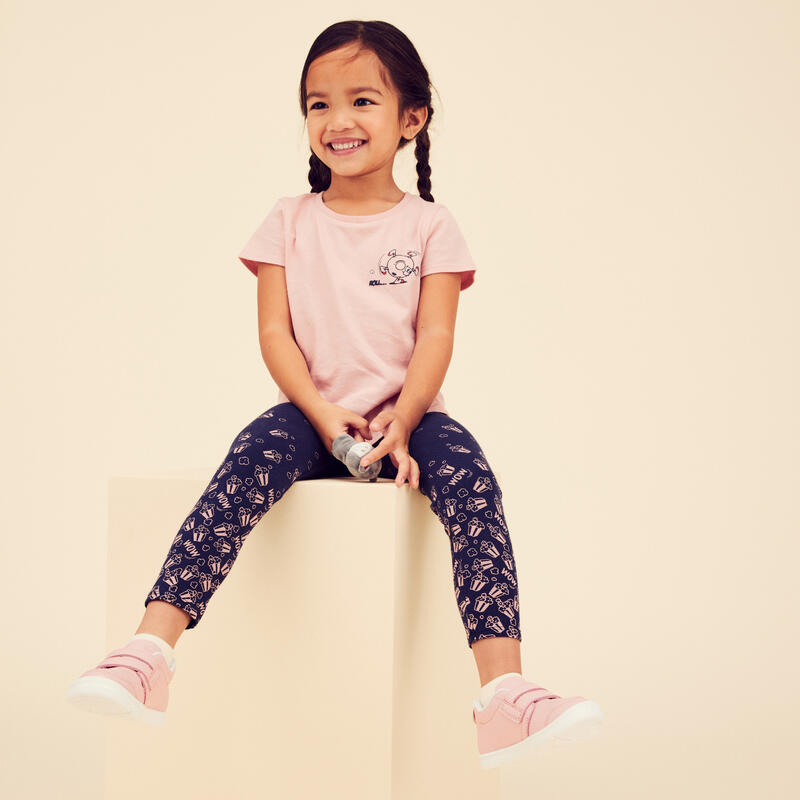 Basic legging voor kinderen katoen blauw roze met motief