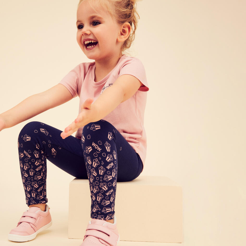 Kids' Basic Cotton Leggings - Blue/Pink with Motifs