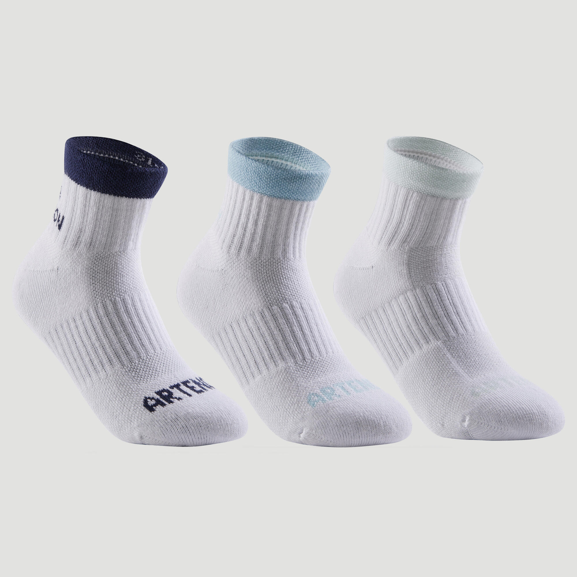 Kids' Mid Sports Socks RS 500 Tri-Pack - White 1/7