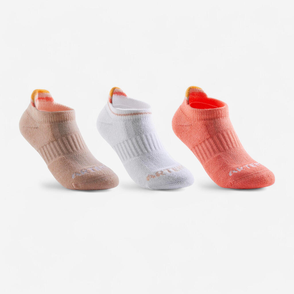Kids' Low-Cut Sports Socks Tri-Pack - Beige/White/Pink