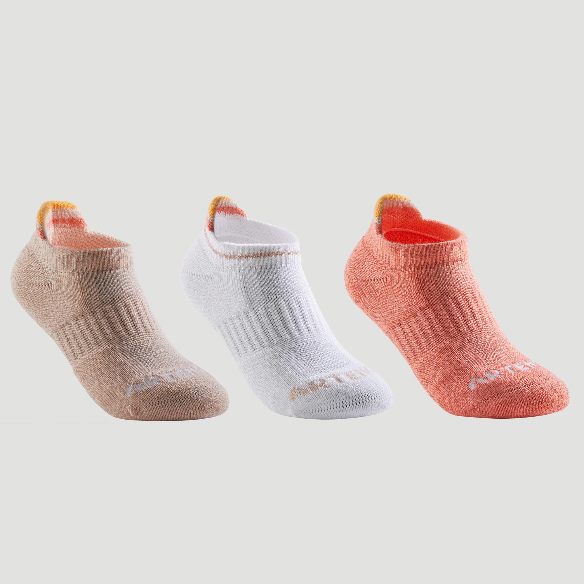 ARTENGO Kids' Low-Cut Sports Socks Tri-Pack - Beige/White/Pink