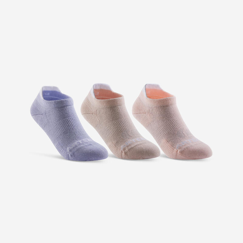 Dětské nízké tenisové ponožky RS160 3 páry šedé, broskvové, růžové