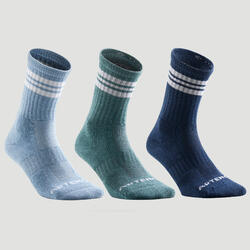 High Tennis Socks RS 500 Tri-Pack - Blue/Blue Stripes