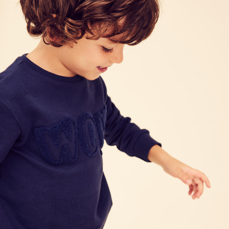 Basic sweater voor kinderen marineblauw met motief