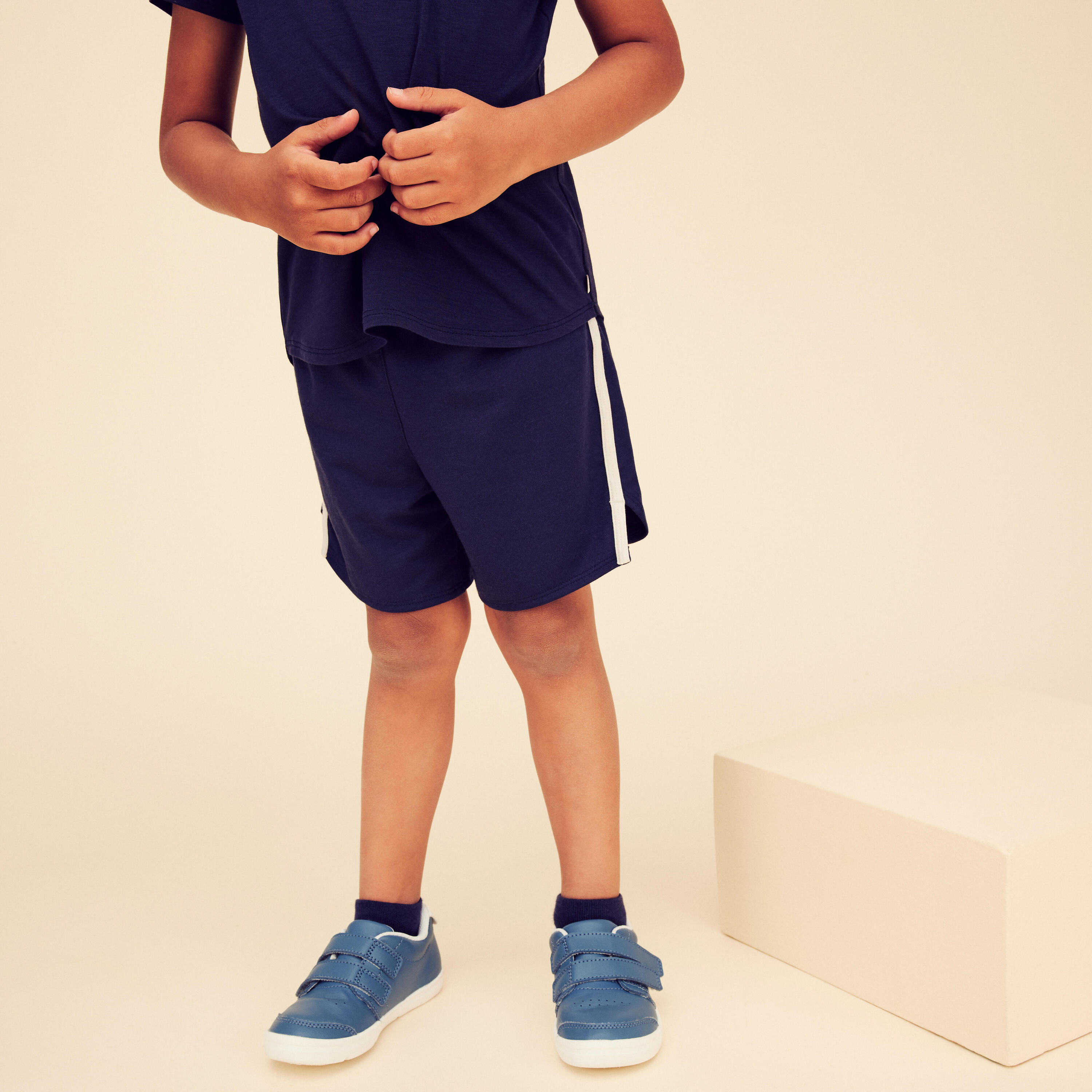 DOMYOS Kids' Breathable Adjustable Shorts 500 - Navy Blue