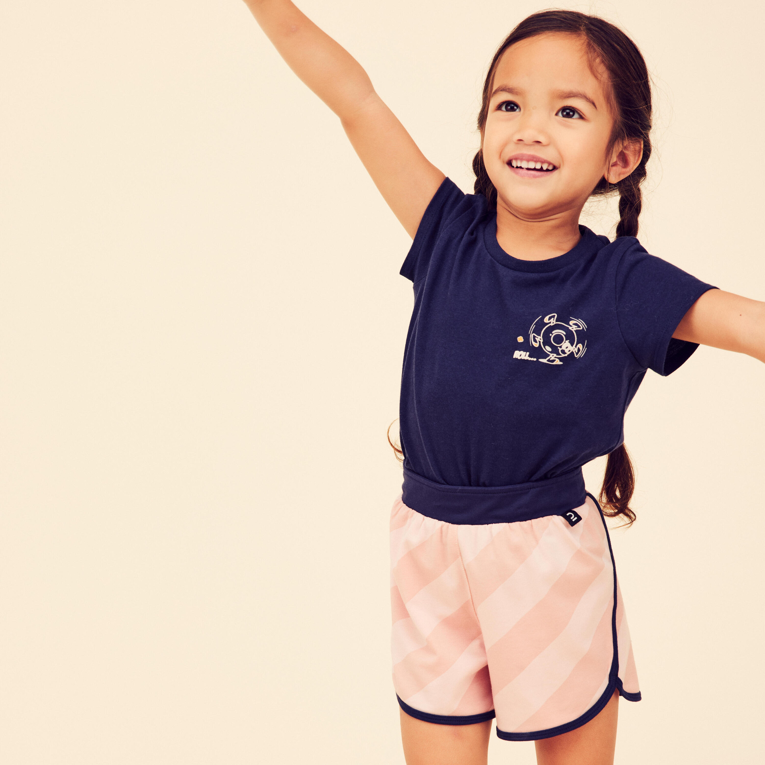 Kids' Breathable Adjustable Shorts 500 - Pink Stripes 2/8