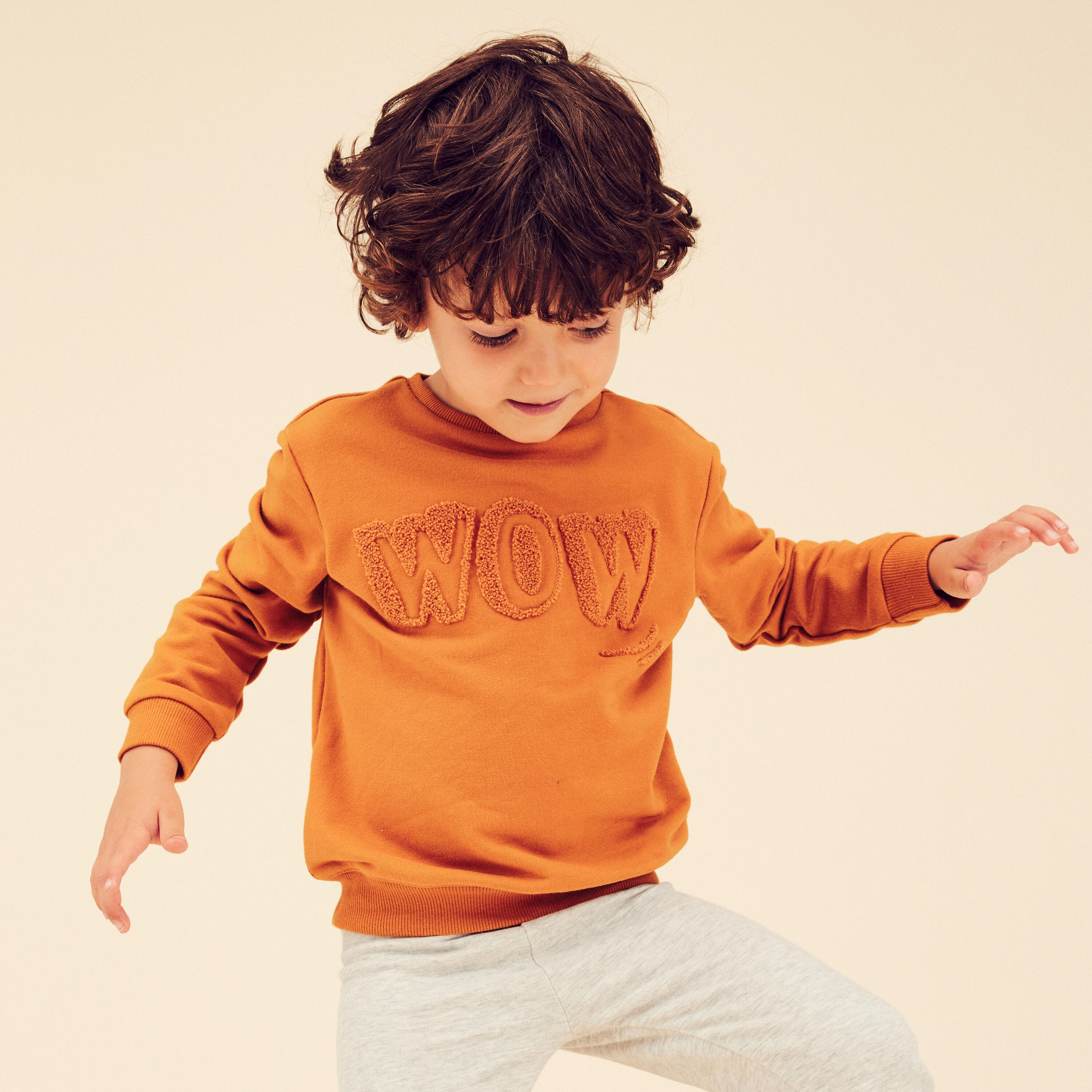 DOMYOS Kids' Sweatshirt Basic - Ochre with Motifs