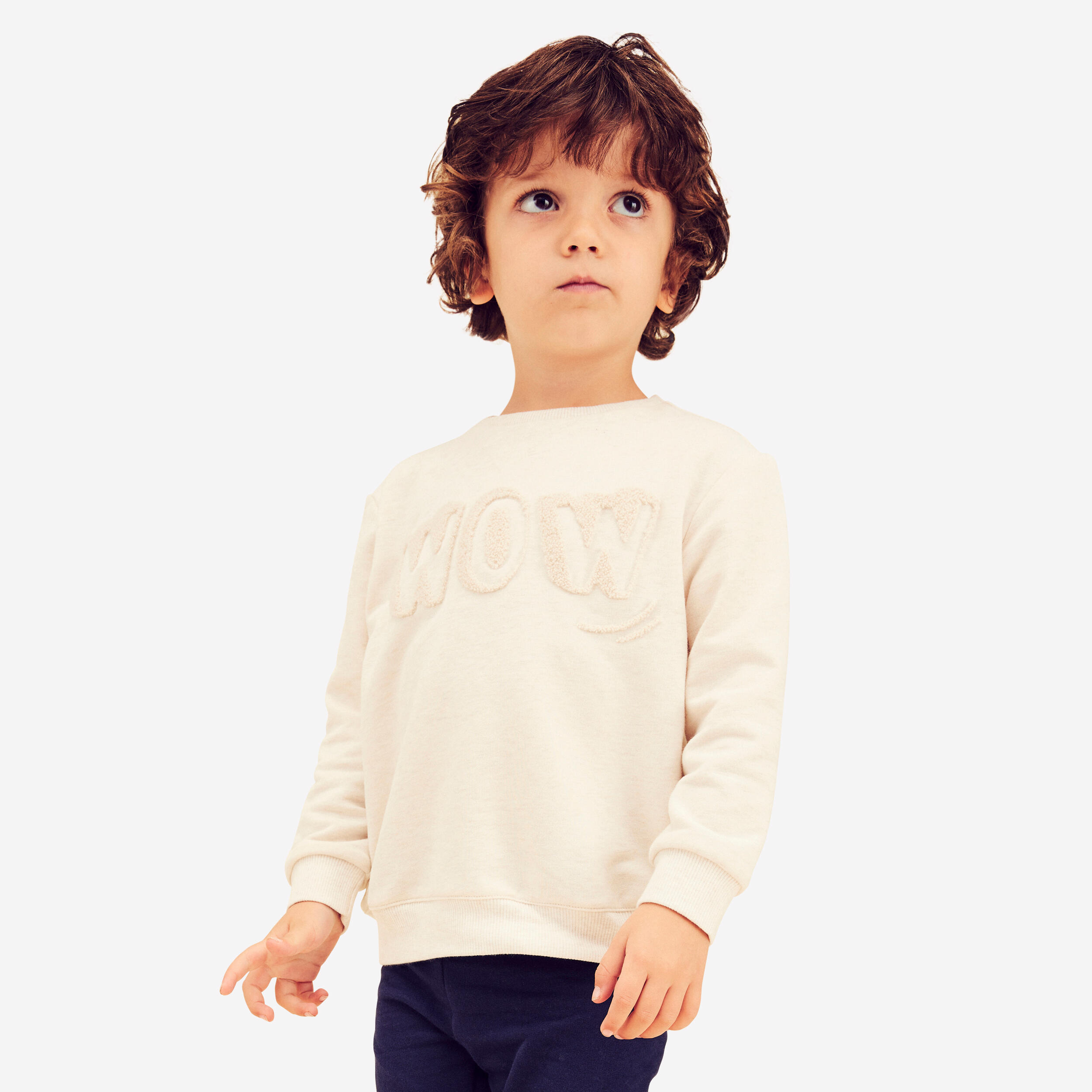 Kids’ Basic Sweatshirt - Beige with Motifs - Eggshell - Domyos - Decathlon