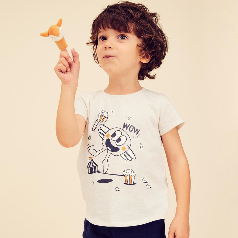 Basic T-shirt voor kinderen katoen beige met opdruk