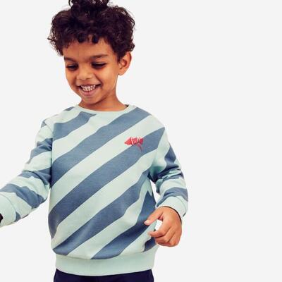 Basic sweater voor kinderen blauw turquoise strepen