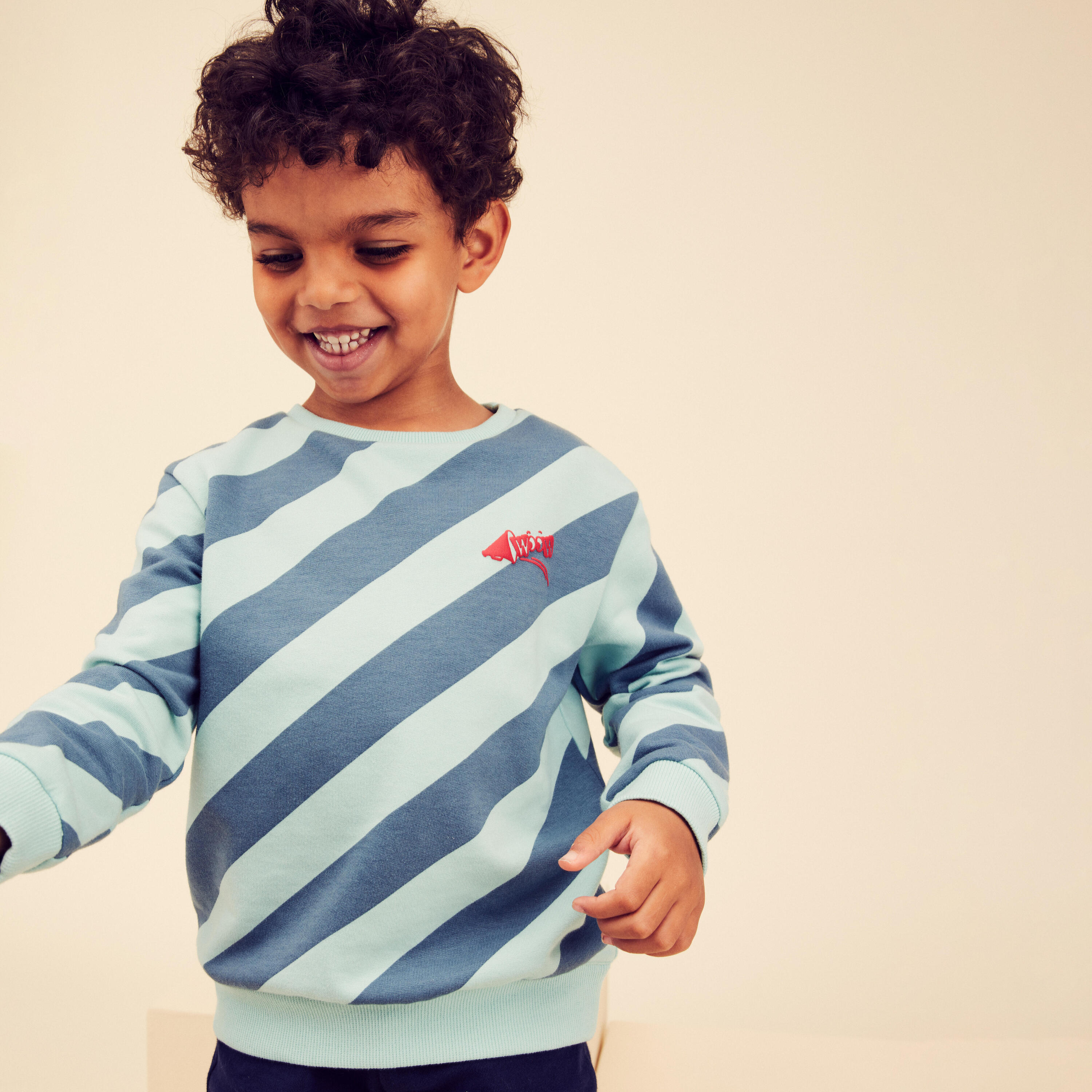 DOMYOS Kids' Basic Sweatshirt - Blue/Turquoise Stripes