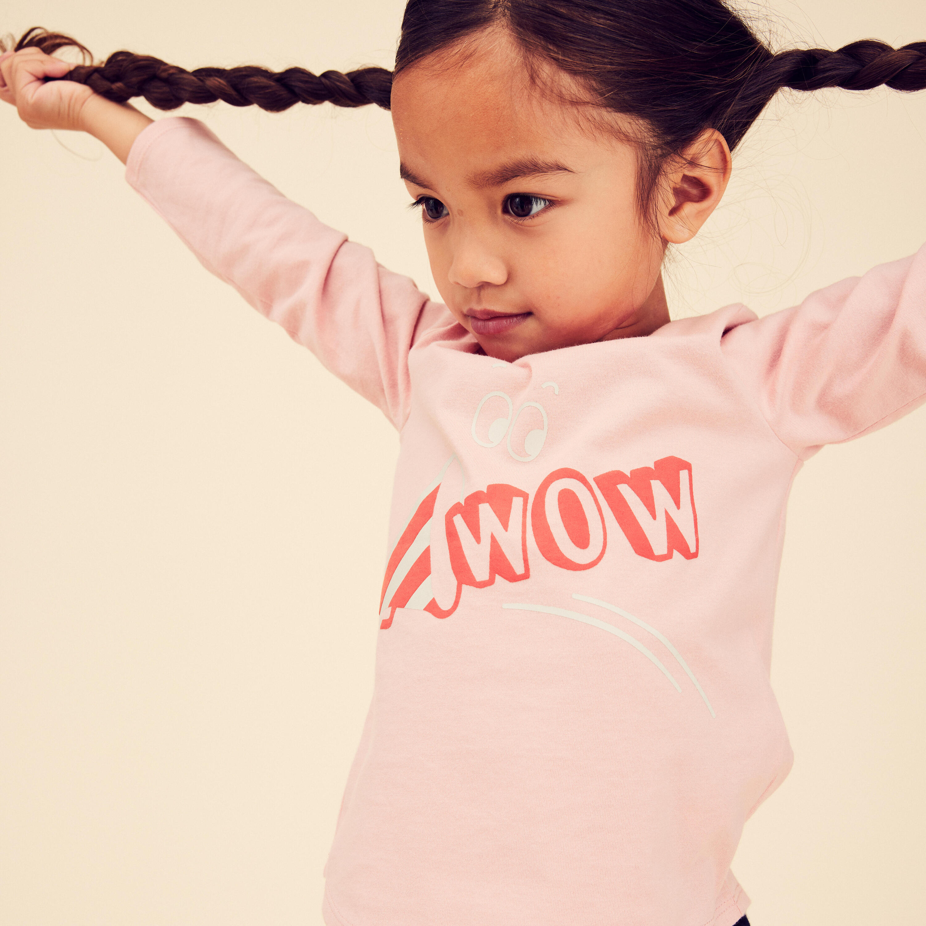 Kids' Basic Cotton Long-Sleeved T-Shirt - Pink with Motifs 2/5