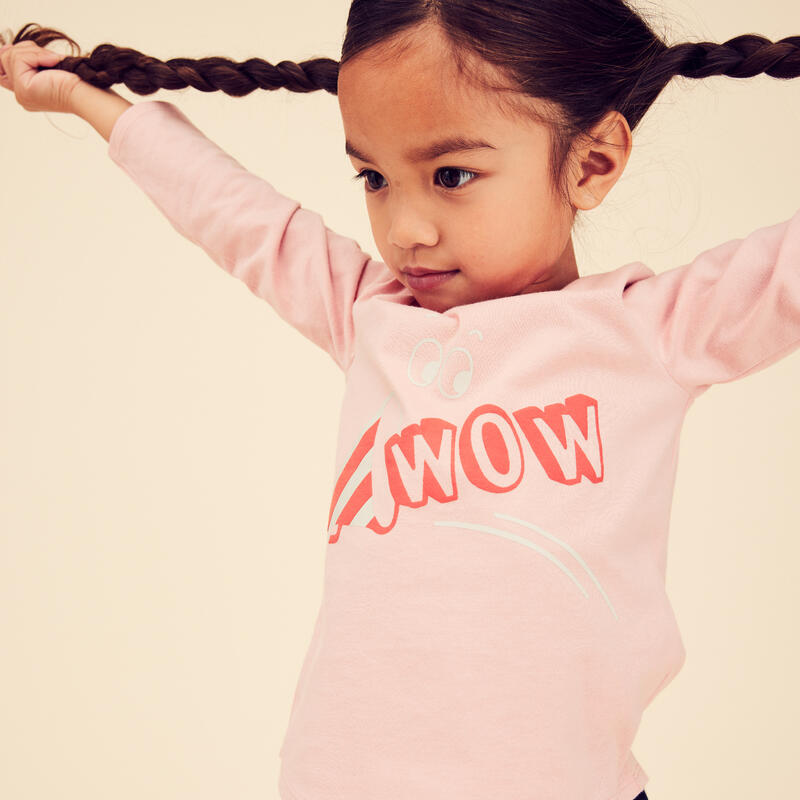 Camiseta gimnasia deportiva manga larga 100% algodón Bebés Domyos 100 rosa