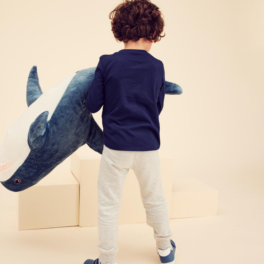 Kids' Long-Sleeved Cotton T-Shirt Basic - Navy Blue with Pattern