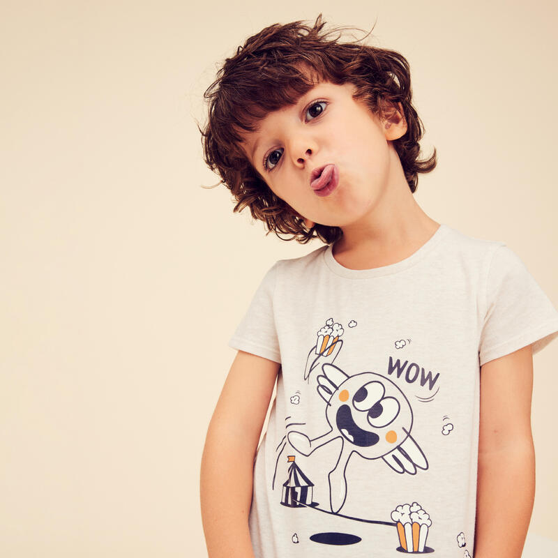 T-shirt bambino ginnastica regular fit cotone beige con stampa da 1 a 5/6 anni