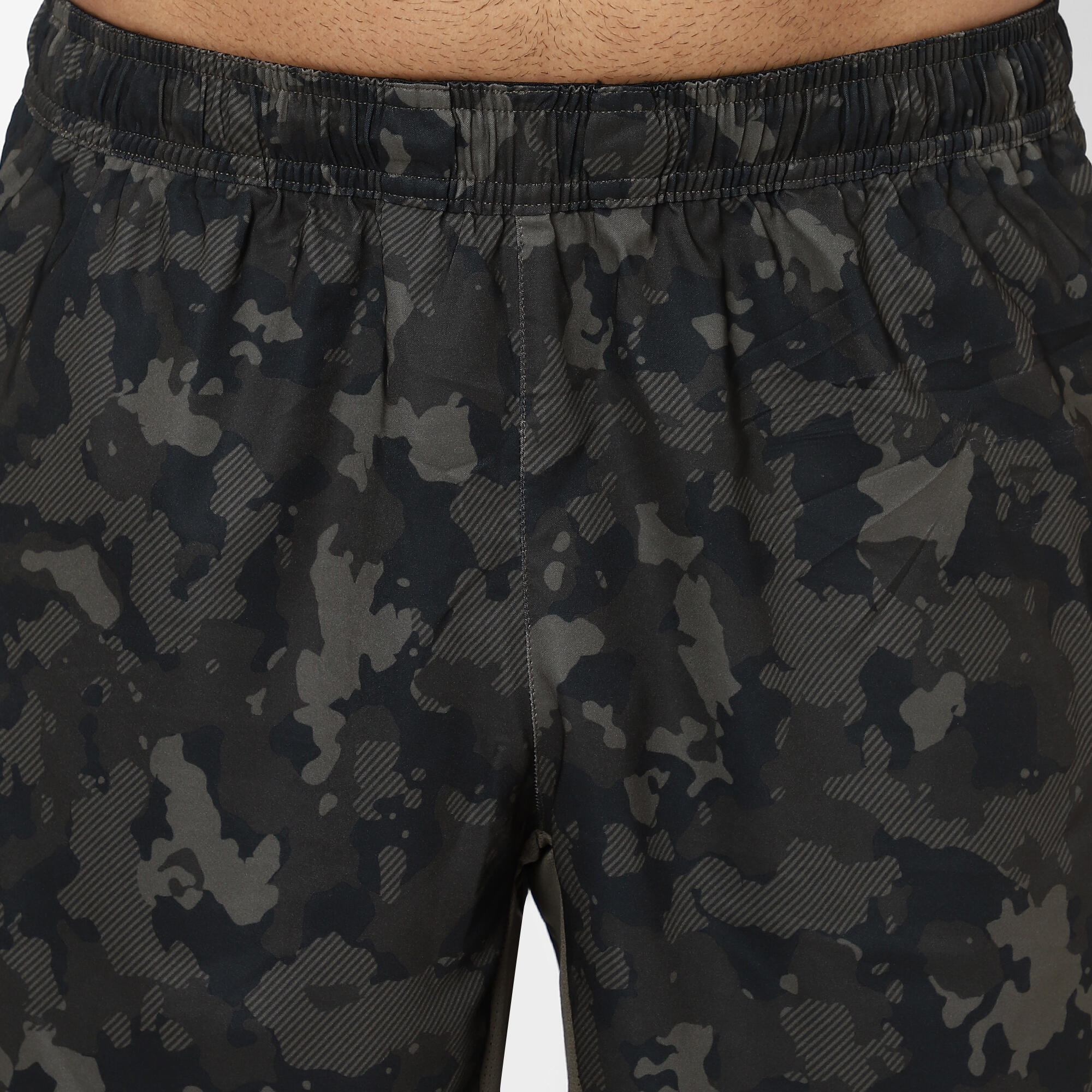 Men Sports Gym Shorts Polyester With Zip Pockets Camo Khaki
