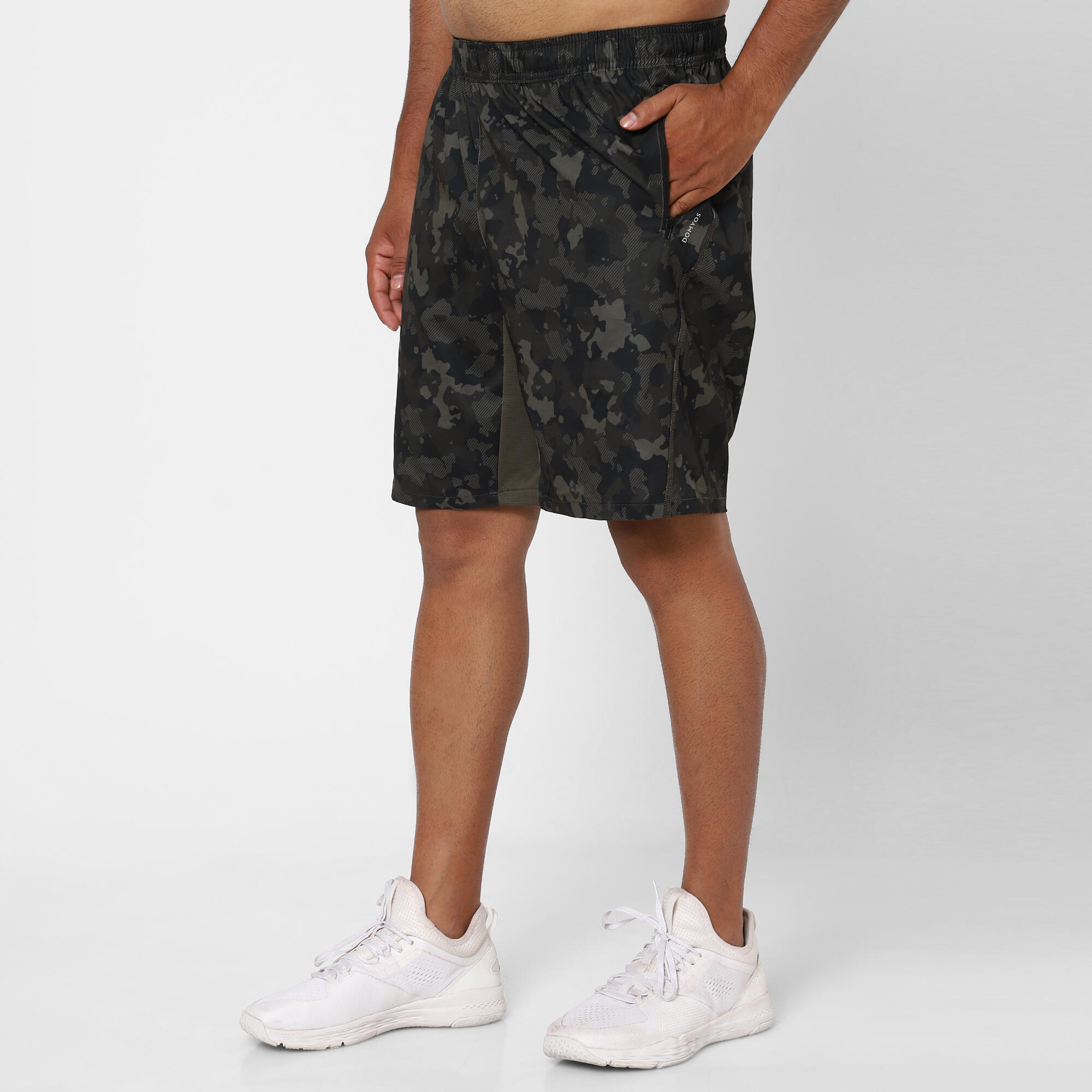 Men's Breathable Fitness Shorts with Zip-Up Pockets - Khaki 2/5