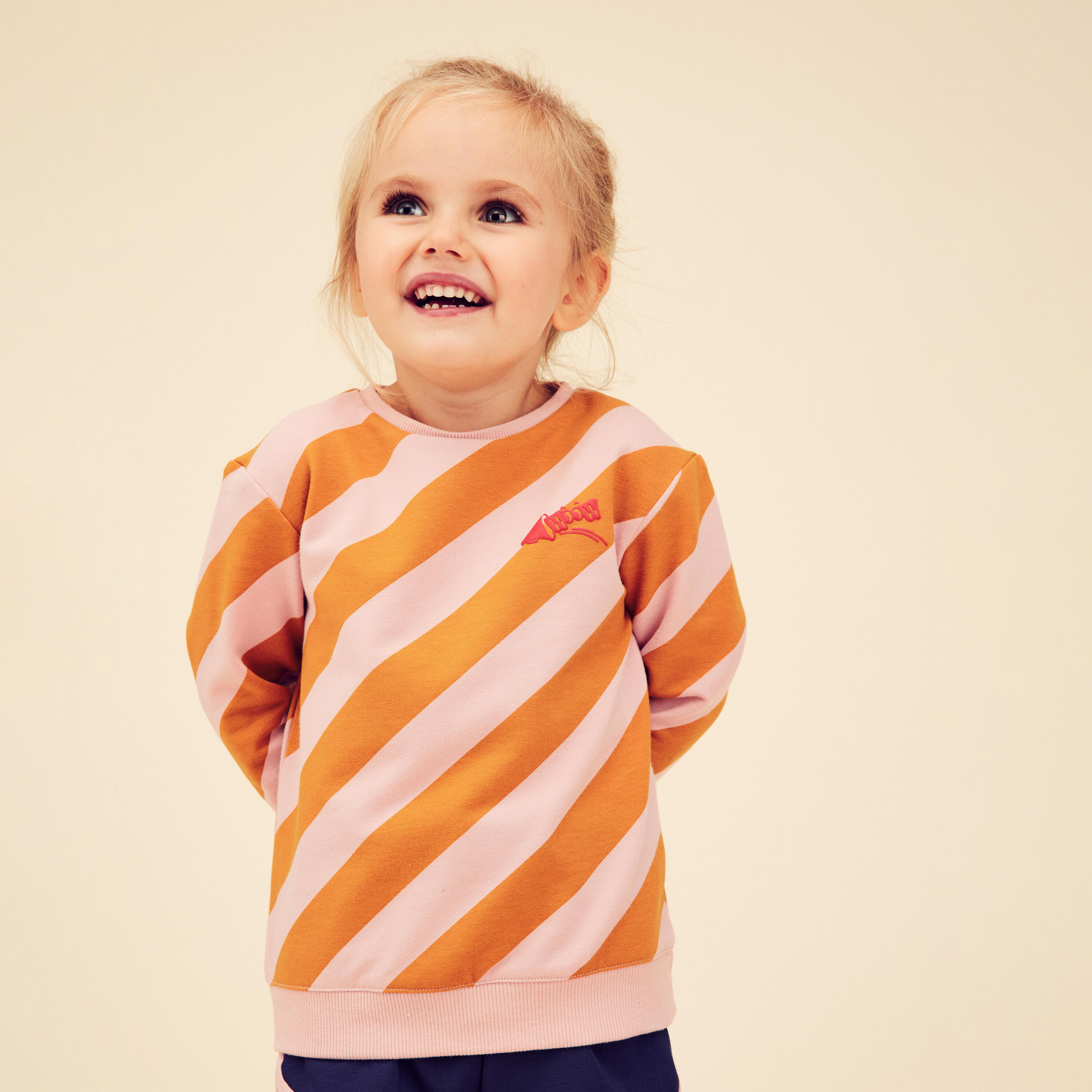DOMYOS Kids' Sweatshirt Basic - Pink/Ochre with Stripes