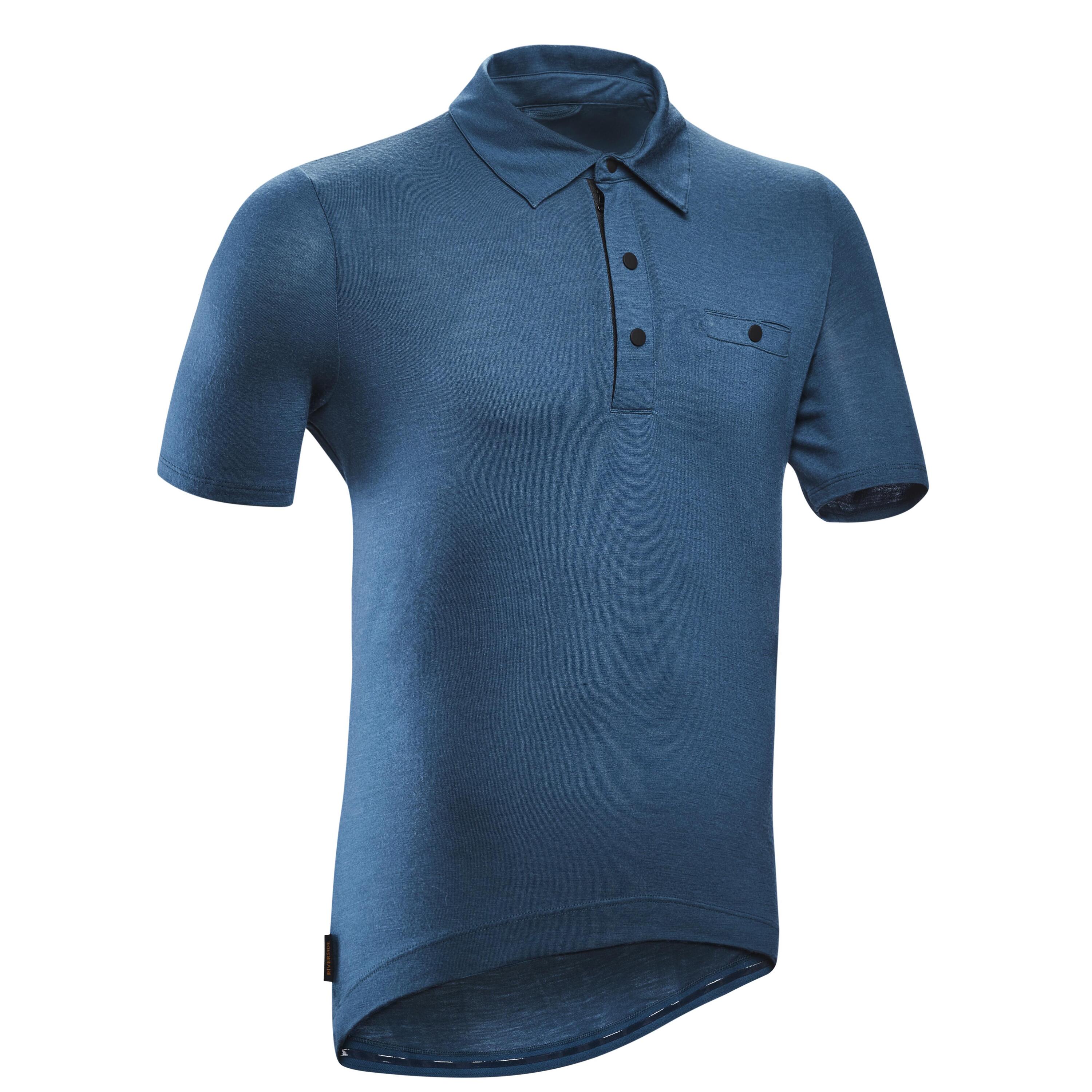 TRIBAN Gravel Cycling and Touring Merino Wool Polo Shirt - Cedar Blue