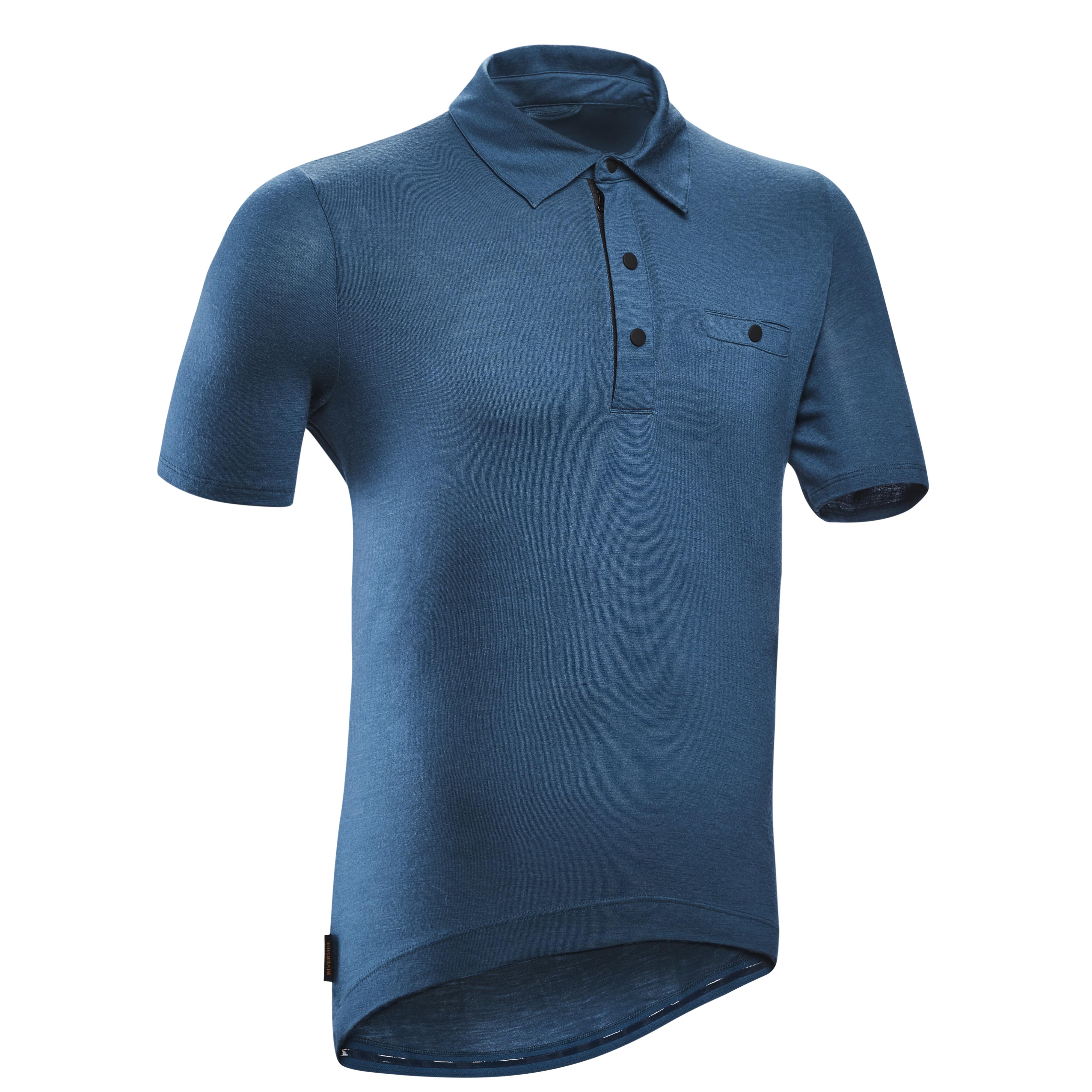 Tricou polo ciclism material cu lână merinos Gravel și călătorii Bordo Bărbați