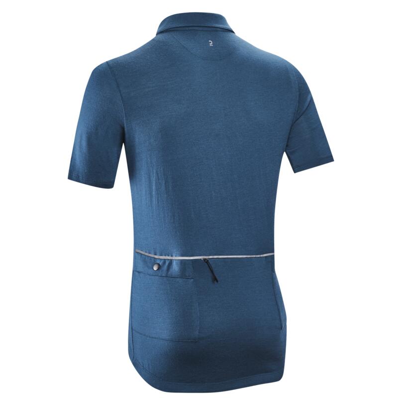 Polo laine Mérinos maillot vélo cycliste gravel et voyage Bleu Cèdre