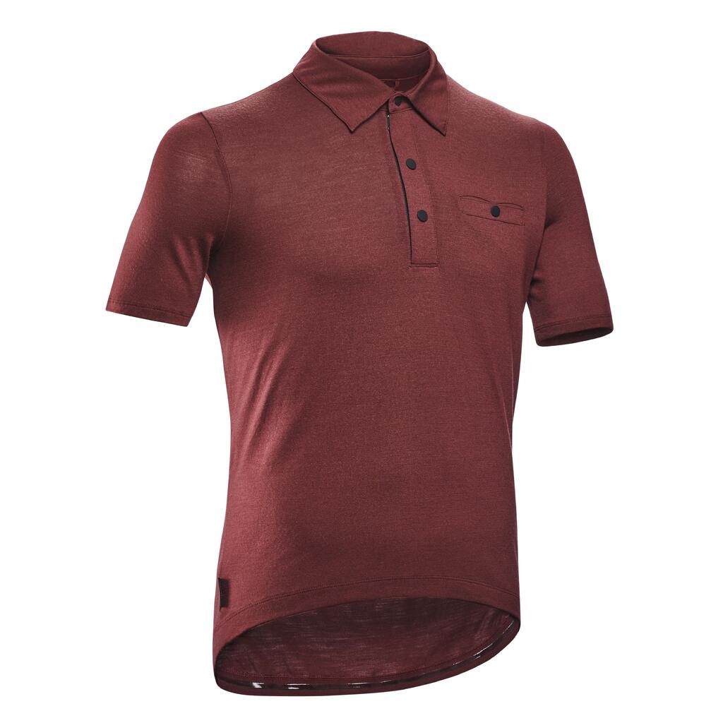 Gravel Cycling and Touring Merino Wool Polo Shirt - Burgundy