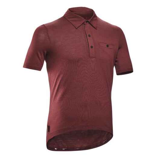 
      Gravel Cycling and Touring Merino Wool Polo Shirt - Burgundy
  