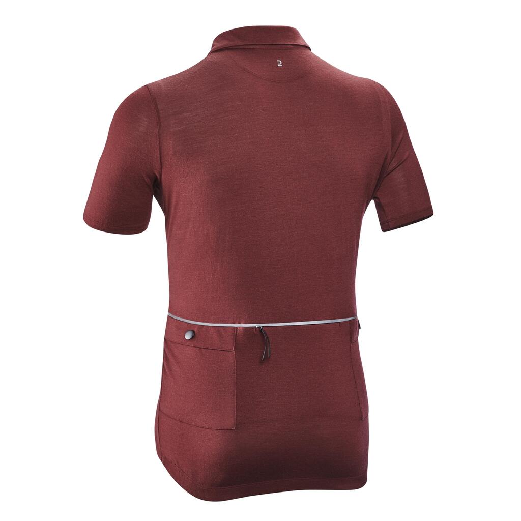 Polo majica kratkih rukava za vožnju biciklom Gravel od merino vune bordo crvena 