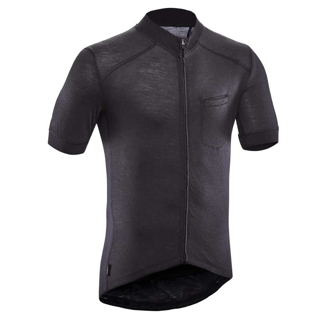 Men's Merino Short-Sleeved Cycling Jersey GRVL900 - Black