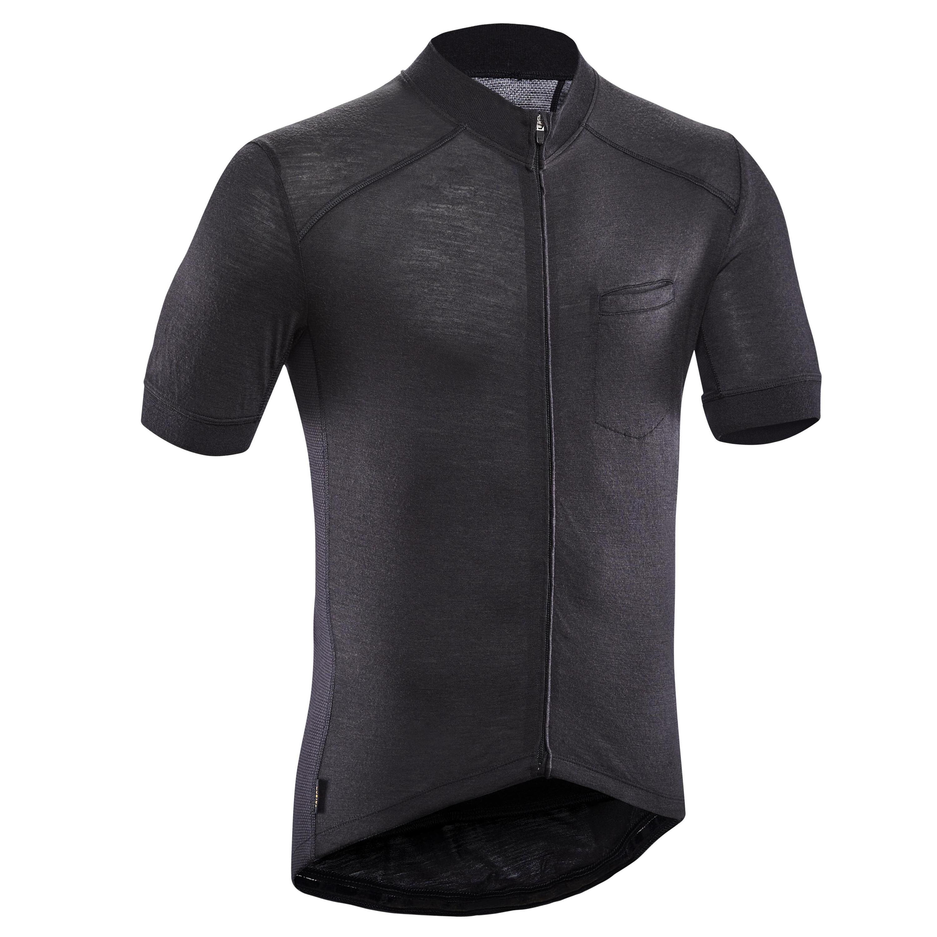 Men's Merino Short-Sleeved Cycling Jersey GRVL900 - Black 1/8